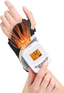 Hand wearing a wrist support device